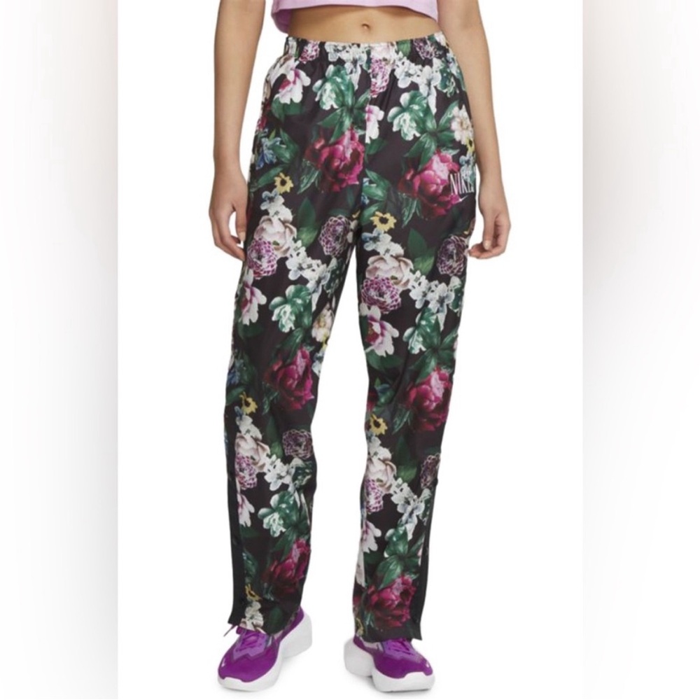 Nike Floral Track Pants in Black, Green & Purple